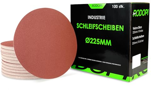 RODOPI Klett Schleifscheiben 225mm RedDevil Schleifpapier für Trockenbauschleifer K40-320 Exzenterschleifer ungelocht Klettscheibe Zirkonium Korund - 100 Stück K120