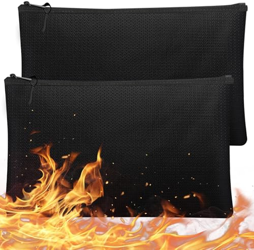 Sac ignifuge pour porte-documents Pochette ignifuge : Nizirioo 2 pièces Porte-documents Coffre-fort ignifuge étanche Porte-documents avec fermeture éclair pour passeports et contrats d'argent, 28 x 17