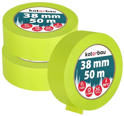 KOTARBAU® 3er Set Neon Malerkrepp 50 m Kreppband 38mm Malerband Abklebeband Maler Klebeband Maler Zubehör Fluoreszierendes Grün Kreppapier Malerbedarf