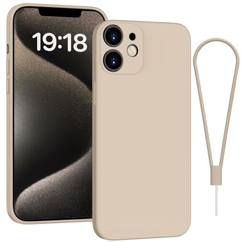 Andwing For iPhone 12 Case Silicone Case Soft Ultra Phone Case Slim Protective Shockproof Scratch-Resistant Microfiber Lining, 6.1 Khaki