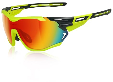 ICECUBE VENTURA Hochleistungs-Sonnenbrille: Anti-Beschlag-PC-Gläser, belüfteter TR90-Rahmen, 100% UV-Schutz, ideal für Sport und Radfahren (BLK-Y/Red)