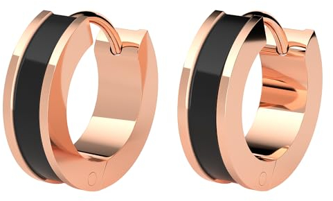 THIORA Elegante Creolen 'Seychelles Secret' | Modernes Schwarz & Roségold Design | Beständiger Edelstahl | Langlebige Emaille | Alltagstauglich & Wasserfest | Runde Form (Rosegold/Black)