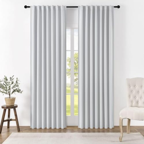 Joydeco Schlaufen Verdeckten Vorhänge 2er Set,H 200 x B 140 Grauweiß Verdunkelung Blackout Blickdicht Vorhang Stangendurchzug Gardinen Thermovorhang schalldämmend Curtains Schlafzimmer Wohnzimmer