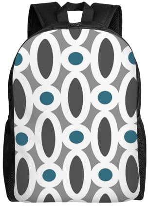 FUkker Rucksack, Schulbüchertasche, Wandern, Reisen, Camping, Rucksack, leicht, Tagesrucksack, Unisex,Modernes ovales Verbindungsmuster in Blaugrün und Grau