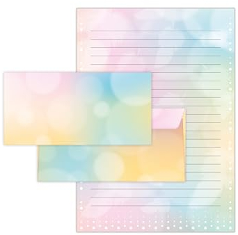 Briefpapier-Set Federn Farbverlauf Briefblock mit Umschlag für Kinder Erwachsene Geschenk (Block A4 mit 25 Blätter + 15 Umschläge DIN Lang)