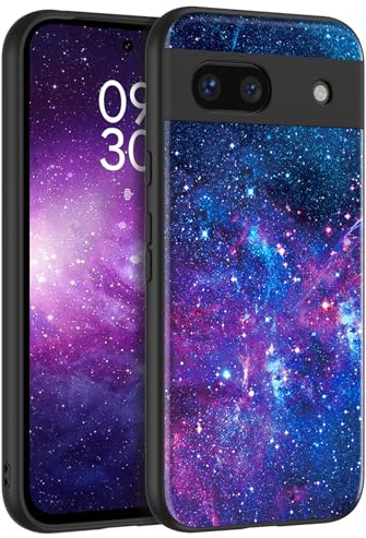 BENTOBEN Handyhülle für Google Pixel 8a - Leuchtende Slim Hülle Mit Fluoreszenz Nebula Muster, PC Schale und TPU Bumper Schutzhülle - Lila