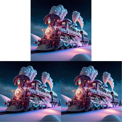 LYEAA 5D-Diamant-Malerei-Set zum Selbermachen mit rundem Bohrer – Zug-Landschaftsfarbe, 30 x 30 cm, Heimdekoration, Basteln