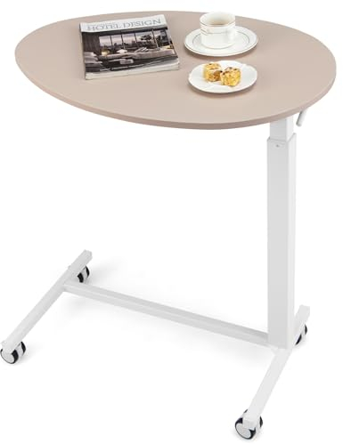 COSTWAY Beistelltisch höhenverstellbar, Laptoptisch mit Rollen 74–108 cm, mobiler Schreibtisch Sofatisch für Wohnzimmer Schlafzimmer Büro, Rosa + Weiß