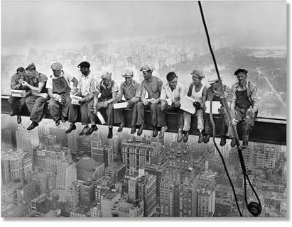 KUBAPIG Poster Lunch Atop A Skyscraper 1932 Black White New York Construction Worker, ikonisches Foto, Rockefeller Plaza, Wandkunst, Muarl-Dekor (SKU1,30,5 x 40,6 cm, ungerahmt)
