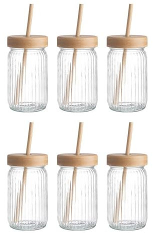 BUTLERS GREEN TASTE 6x Trinkglas mit Bambusdeckel 450ml