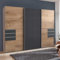 Lomadox Schlafzimmer Kleiderschrank Schwebetürenschrank 3-türig 270cm, Eiche und Graphit mit grauem Glas