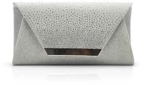 Michelle Moon Handtasche Damen Klein Elegant mit Glitzer | Abendtasche Silber | Clutch Silber Glitzer für Hochzeit, Party und besondere Anlässe | Handtasche Silber Damen mit abnehmbarer Schulterkette