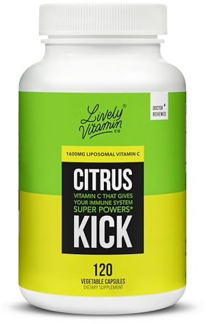 LIVELY VITAMIN CO. Citrus Kick - Immune Function - Improved Immunity for Cold Flu Illness & Sickness - Liposomal Vitamin C - Sunflower Lecithin - Highly Absorbable - Collagen Synthesis - 120 Capsules
