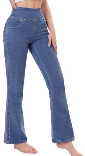 Chasehot Vaqueros Elásticos Mujer, Jeans Campana Push Up Cintura Alta con Bolsillos Flare Pantalones de Mezclilla Legging Jeggins Holgados, Azul Índigo-XXL-31