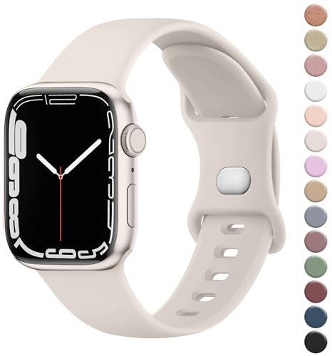 Correa para Apple Watch de 42 mm, 41 mm, 40 mm, 38 mm, para mujeres y hombres, correa deportiva de silicona suave para iWatch Series 10, 9, 8, 7, SE, 6, 5, 4, 3, 2, 1 Ultra (Starlight,