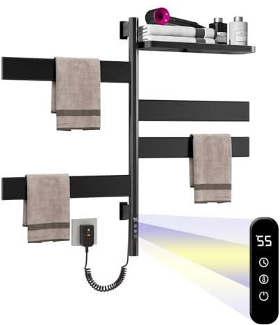 ZOYI Drehbarer Handtuchheizkörper Elektrisch, Badheizkörper Handtuchtrockner Heizkörper, Handtuchhalter Elektrisch, Handtuchwärmer Elektrisch, 220 Volt, 125 Watt (Schwarz)