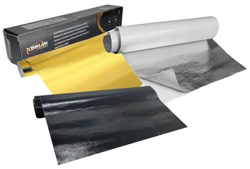 Xinhan gold/silber/schwarz selbstklebende Rückseite, aluminisiert, dicke Glasfaserplatte, praktischer Hitzeschild, Schutzabdeckung, aluminisierte Hitzeschutzmatte (schwarz, 61 x 91 cm)