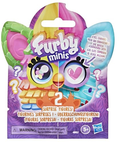 Furby Minis Blind Bag Mystery Figures, 2-Pack, Collectible Toy | Changing eyes when tilted | Soft fur-hawk hair | Food & party themes | 24 to collect
