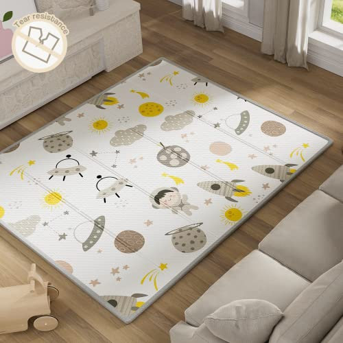 Lertantri 150x180cm Spielmatte Schadstofffrei, Krabbelmatte Baby Faltbar, Faltbar mit Tragetasche, Krabbeldecke für Baby, Wasserfest und Leicht zu Reinigen Krabbelmatte, Kantenverstärkung Matte