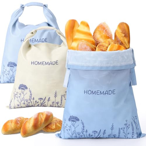 Perthlin 3 Pcs Beeswax Bread Bags for Sourdough Reusable Homemade Bread Bags Linen Storage Bag with Improved Beeswax Coating Food Wraps for Loaf Fresh Freezer Baker Gift