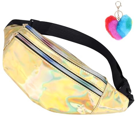 Bauchtasche Damen Silber, Mode Glitzer Gürteltasche, Verstellbarer wasserdichte Sport Hüfttasche, 80er Jahre Karneval Bauchtaschen für Mädchen Outdoor Travel Reise Party Festival (Golden)