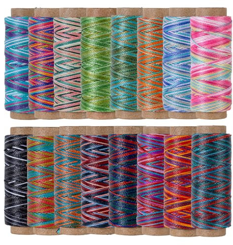 KIVISIN Fil ciré panaché – 0,5 mm – 16 petites bobines de 40 yards – Cordon polyester ciré pour couture à la main, fabrication de bijoux, tressage de bracelets, perlage, macramé et reliure