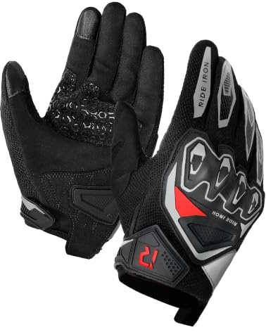 RIDEIRON Guanti moto estivi uomo donna, Traspiranti, Touch Screen, Protezione nocche, comodi guanti da mountain bike antiscivolo per corse fuoristrada Nero XL