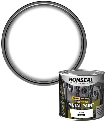 AOC24 Direct to Metal Paint - Gloss/Matt/Satin Finish - Garden Exterior Metal Surface Paint, No Primer Needed - Water-Based, Rust-Proof for Gates, Railings - Tough Durable, (White Satin, 250ml)