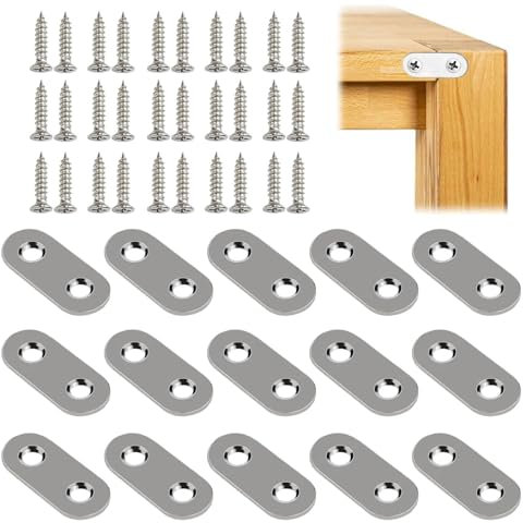 20 Pcs Flat Brackets for Wood, Mending Plates with 40pcs Screws, Metal Joining Plates for Repairing, Fixing, Joining Furniture Connector (36 x 16mm)
