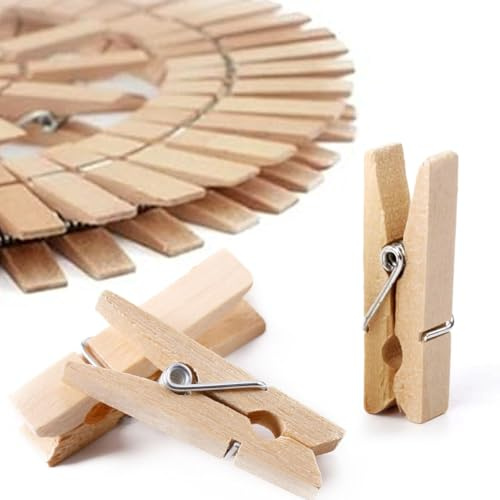Mini Wäscheklammern Holz Natur 100 Stück 2,5 cm für Bastelbedarf Fotoleine Kartenhalter DIY Deko Etiketten Scrapbooking Clips