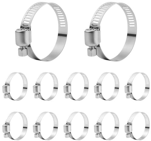 Lot de 12 colliers de serrage réglables en acier inoxydable - 25-38 mm - Pour tuyau d'eau, machine à laver, étang, jardin, piscine
