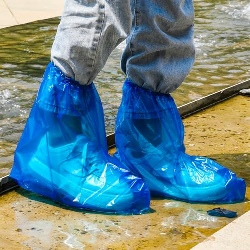 10 Paar Schuhüberzieher aus Kunststoff Überschuhe Kind, Stiefelüberzüge, Einweg-Überschuhe 30 * 28CM Einweg Stiefelüberzieher für Kind Outdoor Camping, Transparenter Überziehschuhe Rutschfeste, Blau