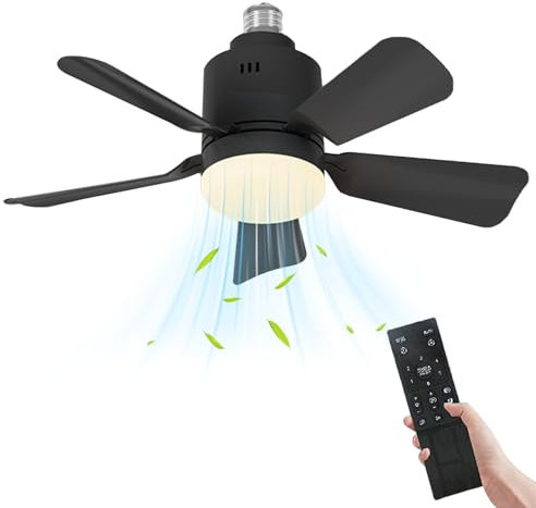 JOPWUE Ventilateur Plafond avec Lumiere,40W Lampe Ventilateur Plafond, E27,Ventilateur Silencieux Plafond avec Télécommande,3 Vitesses, 5 Pales,Dimmable Ventilateur de Plafond pour Chambre (Gris)