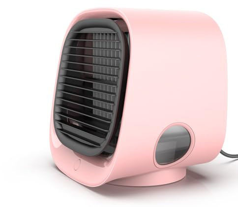 Mini fuente de agua, enfriador Artic, Ozzi Cool 3 velocidades de ventilación, tanque de agua de 300 ml para una ventilación más fresca, filtro de algodón mejorado, luces coloridas(Pink)