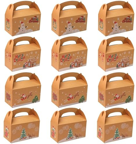 XWCHASA 12 Weihnachten Geschenkbox 16 x 9 x 8,5 cm, Kuchenbox Pappe, Kuchenbox Tortenschachtel aus Karton für Weihnachten, Dekorationen