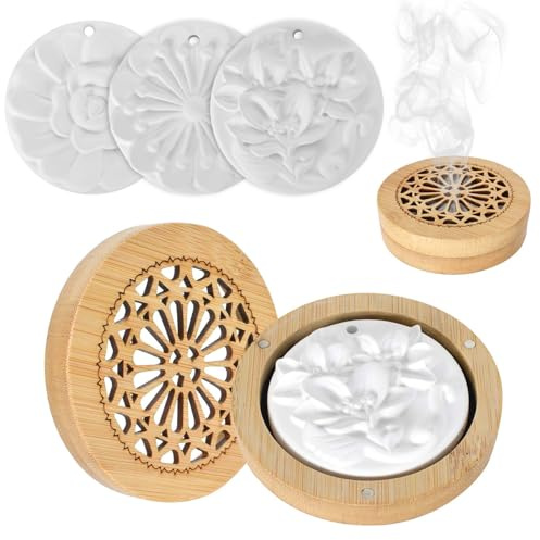 3 Stück Duftstein für Ätherische Öle Diffuser, Ätherische Öle Klein mit Hölzerner Diffuser, Ätherische Öle Räucherkiste für Aromatherapie in Schlafzimmer, Badezimmer, Büro und Auto, Reisen