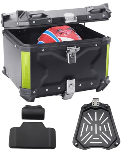 Zjyufy Topcase Motorrad 55L, Heckbox Aluminiumlegierung mit Lederfutter | Wasserdicht & Abnehmbar, Ideal für Touren, Alltag und Reisen, Inklusive Rückenlehne, Montageset und Diebstahlschutz