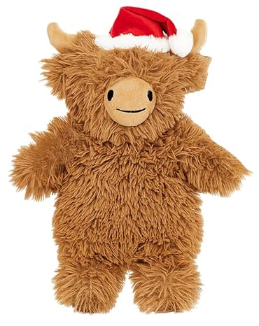 eBoutik - Christmas Highland Cow with Santa Hat Hot Water Bottle - Scottish Festive Coo Winter Warmer for Back Pain Relief - Xmas Stocking Filler Gift for Women & Kids