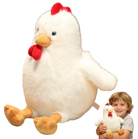 Xiyocadt Huhn Kuscheltier Plüschtier, Weiches Stofftier Huhn Küken, Sitzendes Plüschhuhn in Weiß oder Gelb, Flauschiges Kuscheltier für Kinder und Erwachsene (Weiß,30cm)