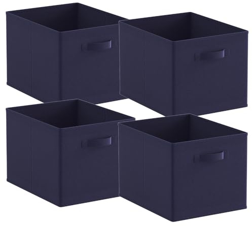 BonChoice Foldable Storage Cubes Boxes Pack of 4 with Handle for Home Organization, Fabric Wardrobe Storage Box Organizer Basket Bins for Clothes Toys Towels, Collapsible&Durable Dark Blue 33x38x33cm