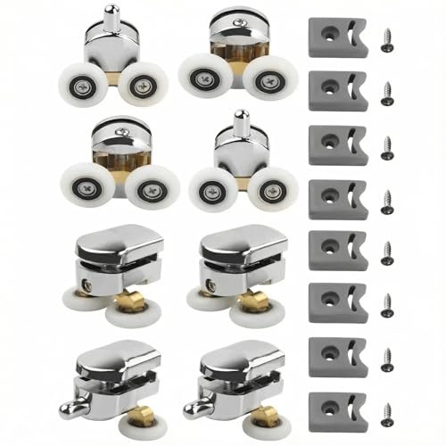 8Pcs Shower Door Rollers, 4 Top and 4 Bottom Rollers,23mm Shower Door Wheels Replacement for Bathroom Curved Sliding Glass Doors, Fits 4-6mm Glass with Anti-Collision Block