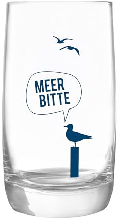 Bow & Hummingbird - 1931021-7 - Kristallglas, Trinkglas, Maritim, Meer Bitte, Möwe, 12,6cm x 6,9cm, 330ml, spülmaschinengeeignet