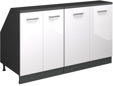 Vicco Küchenschrank für Dachschrägen R-Line, Weiß Hochglanz, 140 cm 2er Set Schrankkorpuss 60 cm Tiefe, geeignet für schräge Wände und Variable Küchenmontage