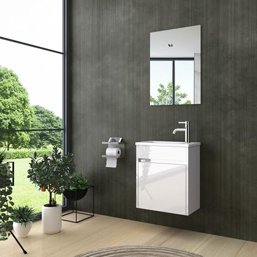 Badmöbel-Set Zamora Badmöbel Set Schwarz Weiß Hochglanz Eiche Matt, Badezimmer Möbel (Weiss)