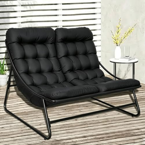 Cozykimo Doppelliege Outdoor 2 Personen, Sonnenliege 2 Personen, Gartenliege Extra Hoch, Loungesessel Outdoor, Liegestuhl Garten, Relaxliege Outdoor, Gartensessel für Balkon Terrasse (Black)