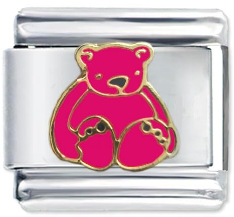 Quiges 9mm Italian Style Charm Modell Edelstahl rosa Bär für Italien Charm Armbänder