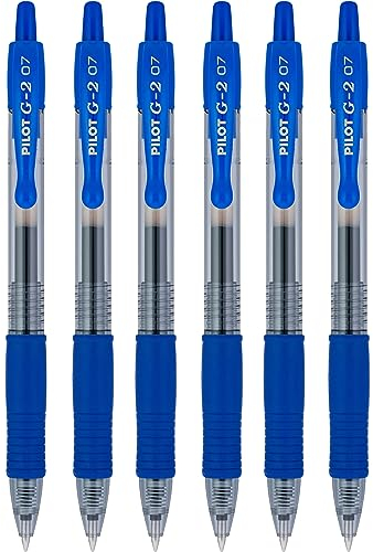 Pilot Pen 2605 G2 07 - Bolígrafo de tinta de gel (0,7 mm, punta de 0,39 mm, ancho de línea de 0,39 mm, rellenable, bl-g2-7, 6 unidades), color azul