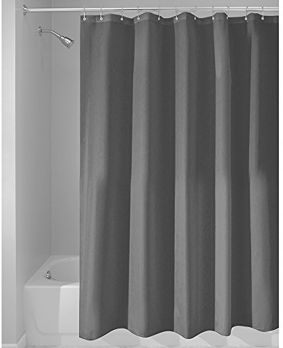iDesign Mildew-Free, Water-Repellent Fabric Shower Curtain, 180 x 180 cm - Charcoal Gray