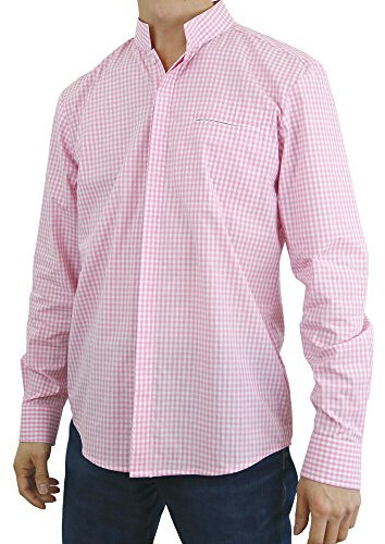 Sinologie Chemise col Mao Officier Vichy en Coton Rose (S)