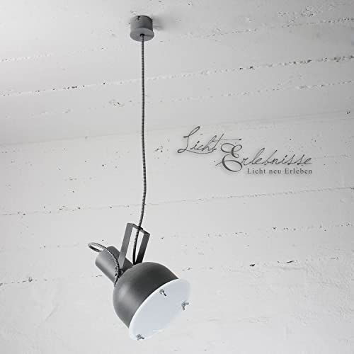 Licht-Erlebnisse Retro Pendelleuchte Metall in Zink rund Ø17cm verstellbar E27 Textilkabel Hängelampe Wohnzimmer Küche
